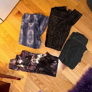 Athletic pants the two blue capris the flowers and animal print are leggings